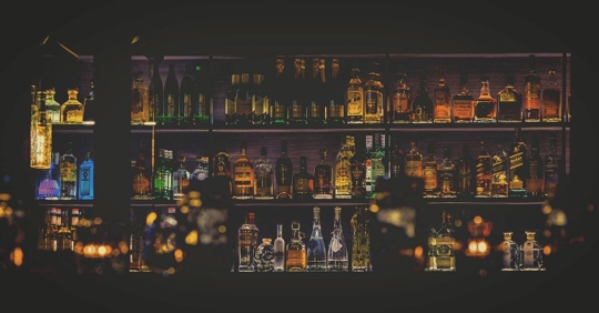 alcoholic beverages behind bar